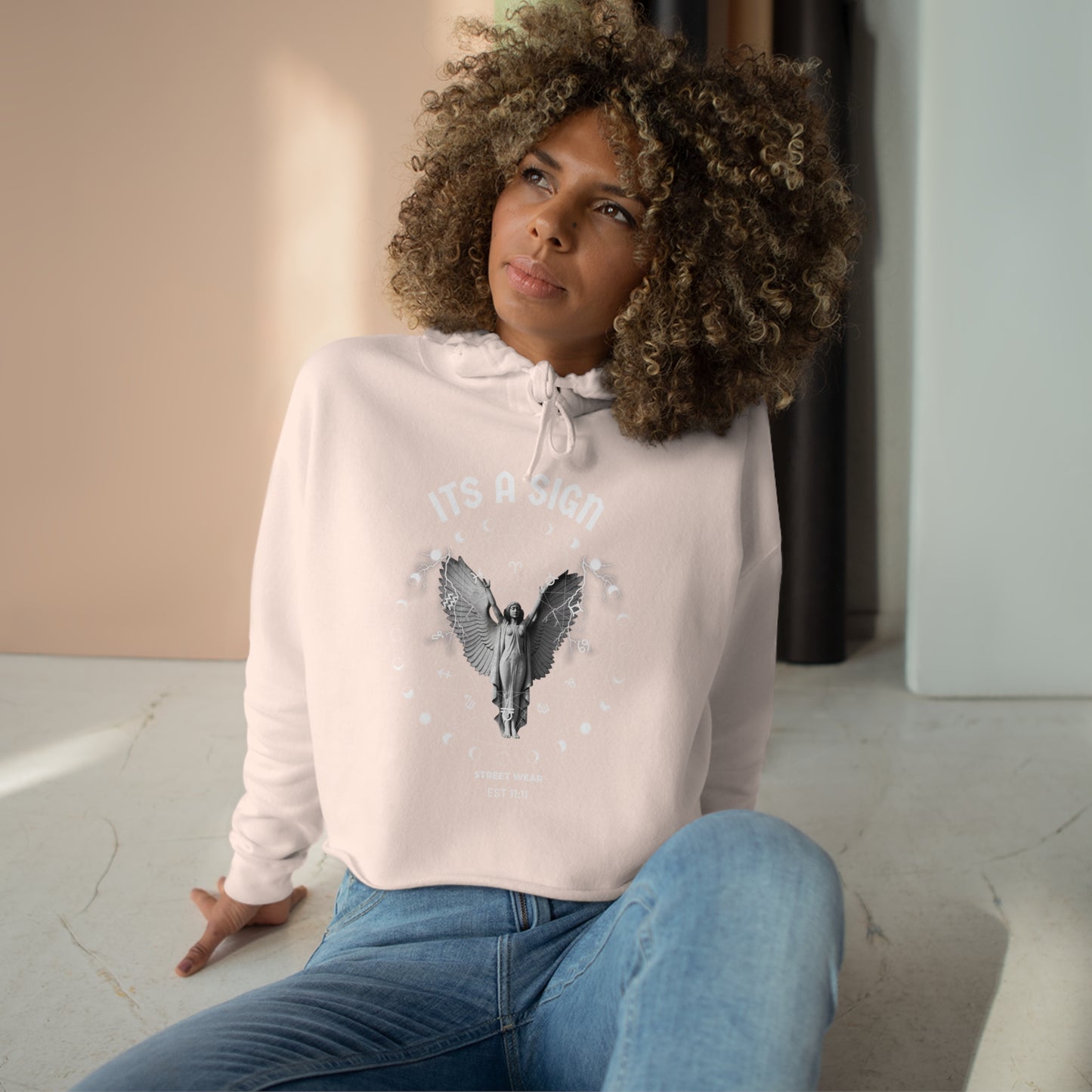 Angel, Moon, Zodiac Crop Hoodie