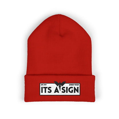 "It's A Sign" Embroidered Cuffed Beanie — Minimal Gothic Winter Hat