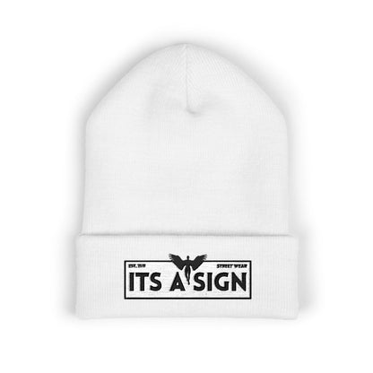 "It's A Sign" Embroidered Cuffed Beanie — Minimal Gothic Winter Hat