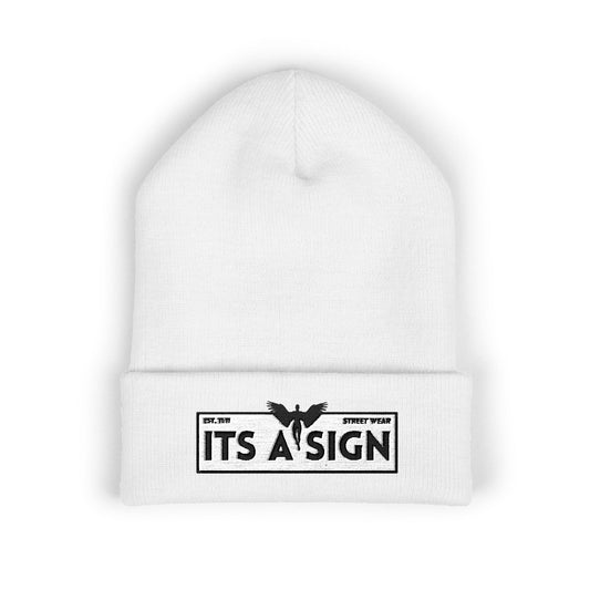 "It's A Sign" Embroidered Cuffed Beanie — Minimal Gothic Winter Hat